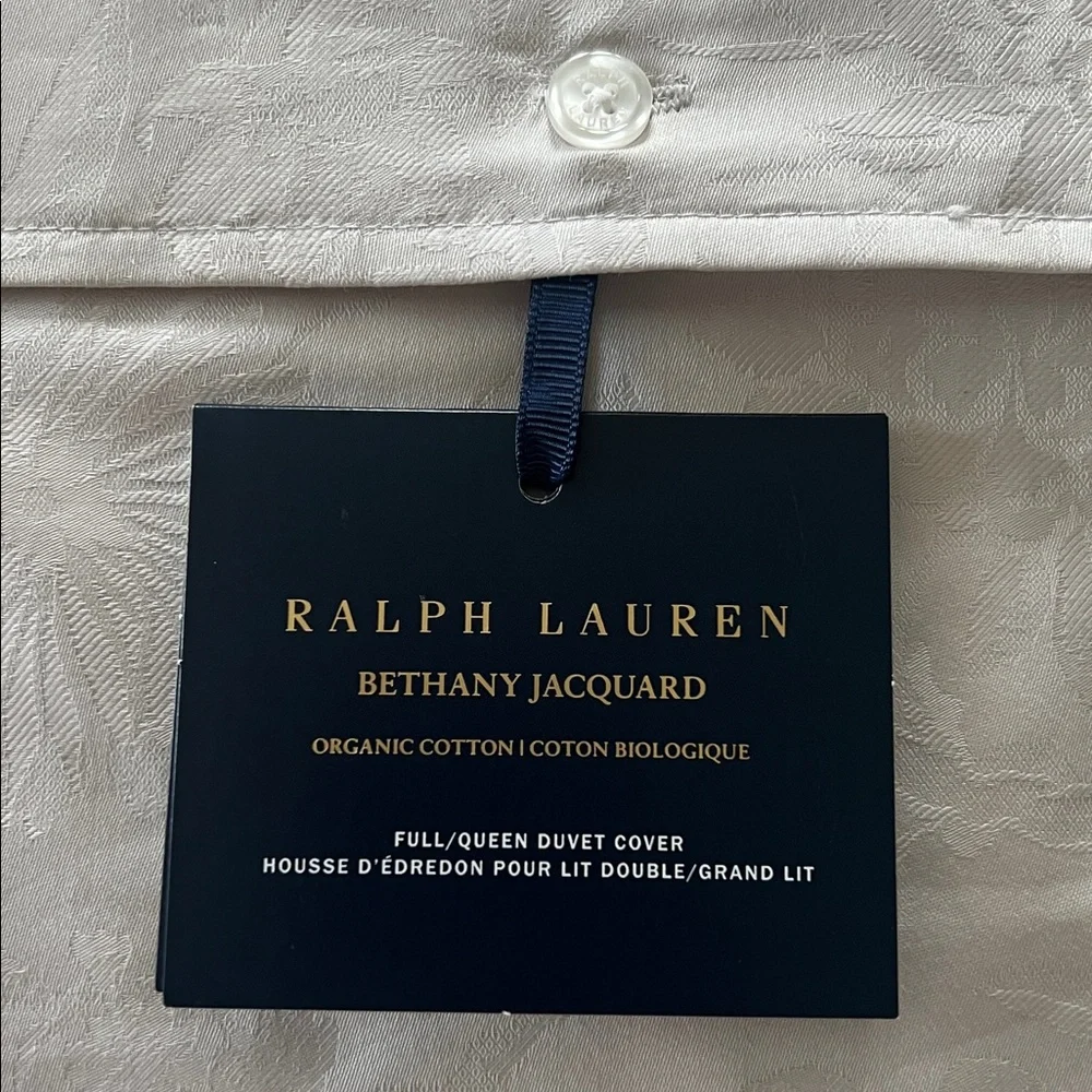 Ralph Lauren Home Organic Cotton Bethany Jacquard Silver Queen Duvet Cover, NWT